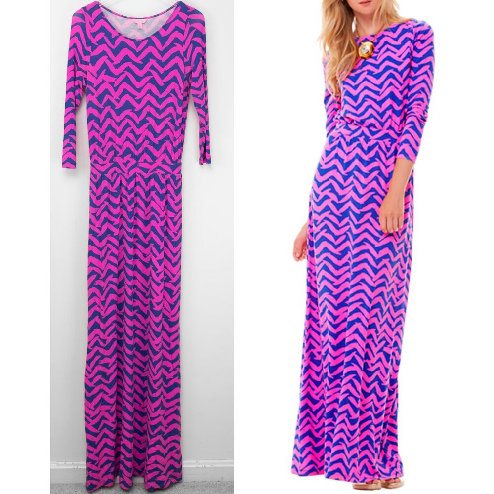 Lilly Pulitzer Nigella Maxi Dress Boatneck Pop Pink I Got Lucky Size Small